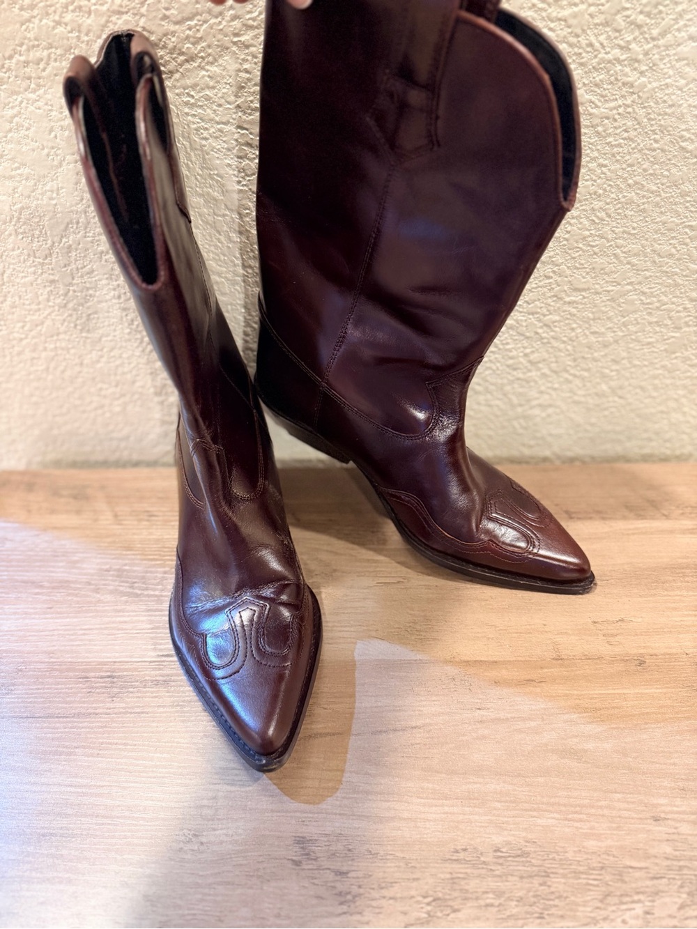 Zara Burgundy Red Leather Western Boots Size 37 - Picture 7 of 16